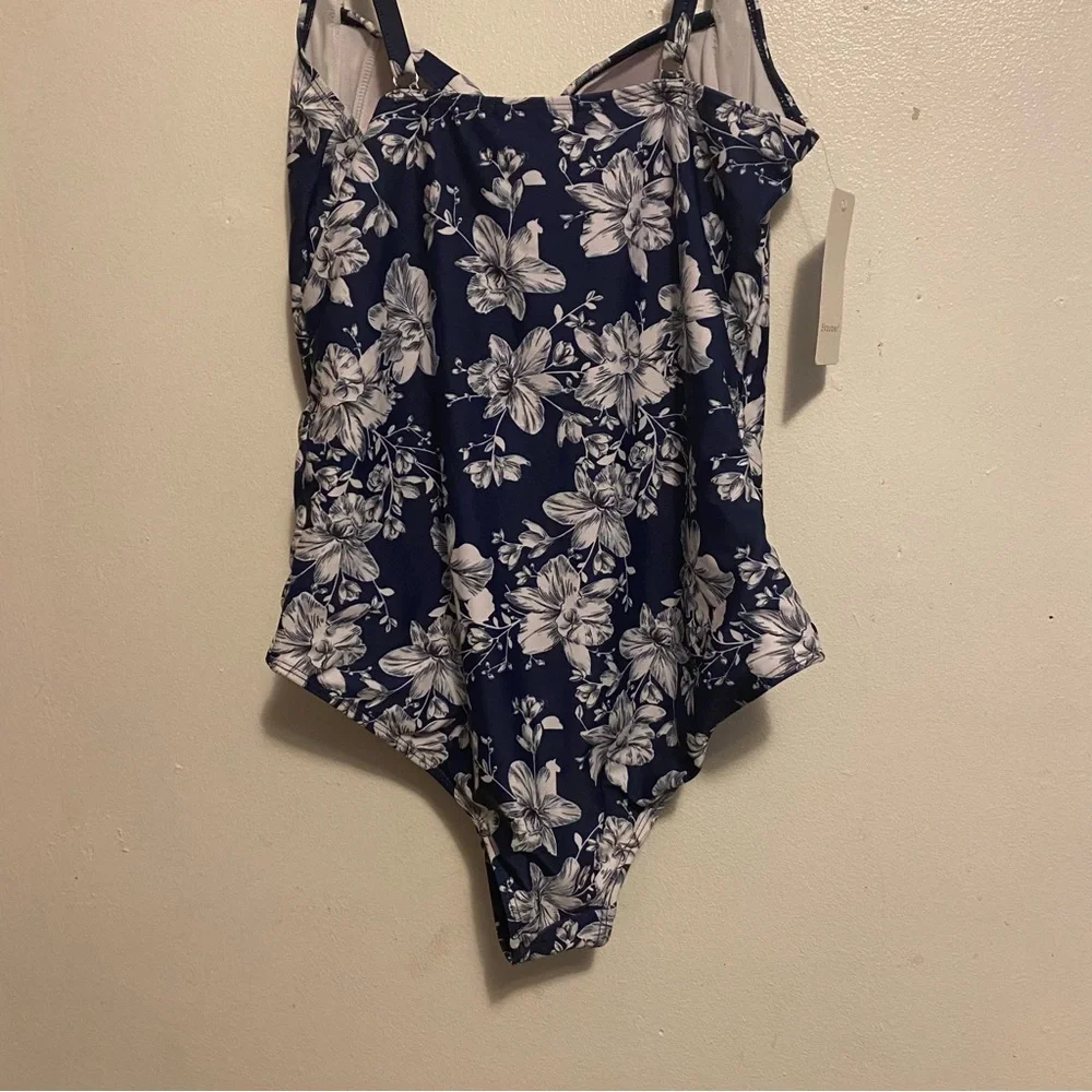 Ekouaer‎ Elegant Navy Floral One Piece Swimsuit Women’s Size XL Beach New